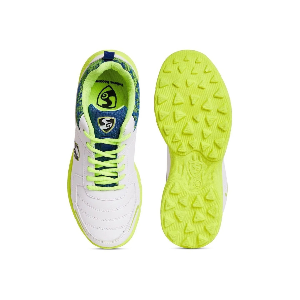 Savage Stud Shoe: Dynamic Royal Blue & Lime Cricket Footwear